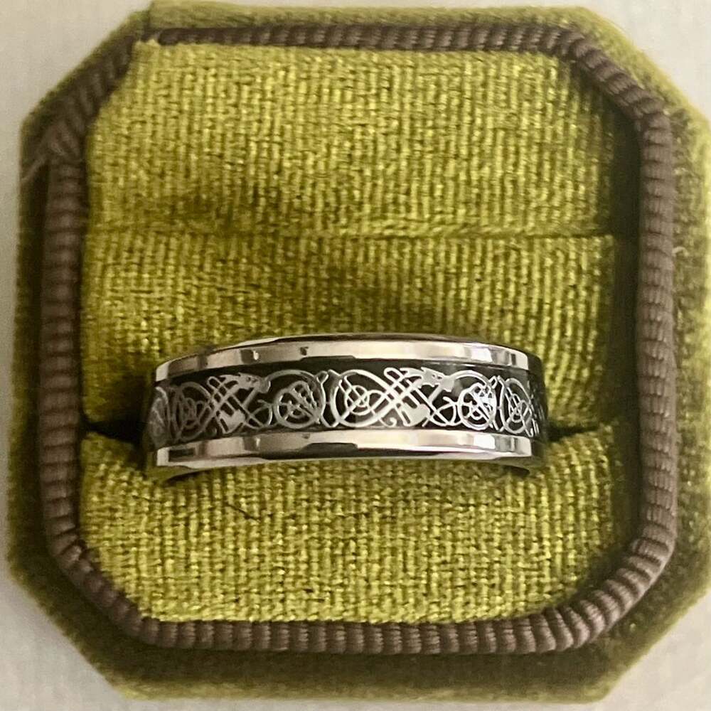 Celtic Knot Inlay Ring Silver Tone Stainless Steel 8mm Band Size 14